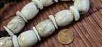 Nepal Ethnic Naga Conch Shell Beads | Barrel & Disc Tribal Inlaid Shell Bead Strand | Rustic Nepal Jewelry STR006B1