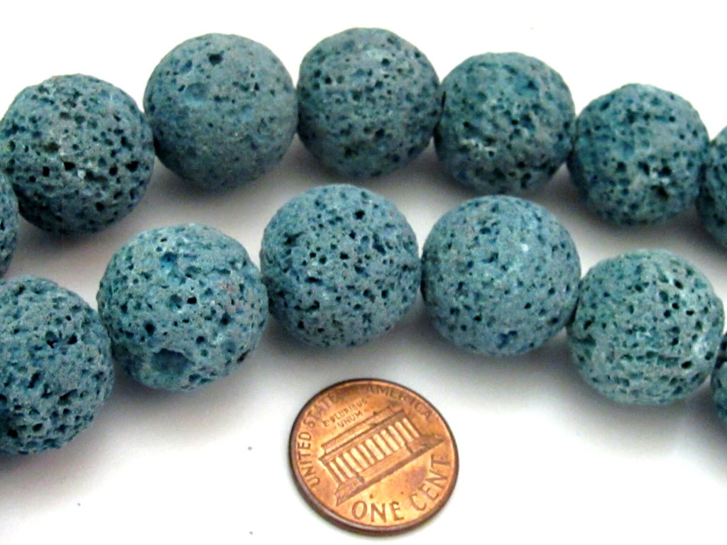 6 Beads - Large Round shape teal blue tone Lava beads 18 mm - NB122