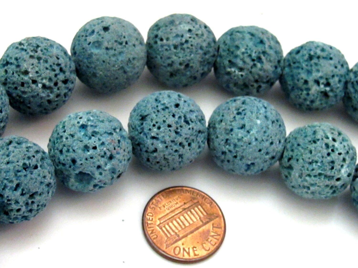 6 Beads - Large Round shape teal blue tone Lava beads 18 mm - NB122