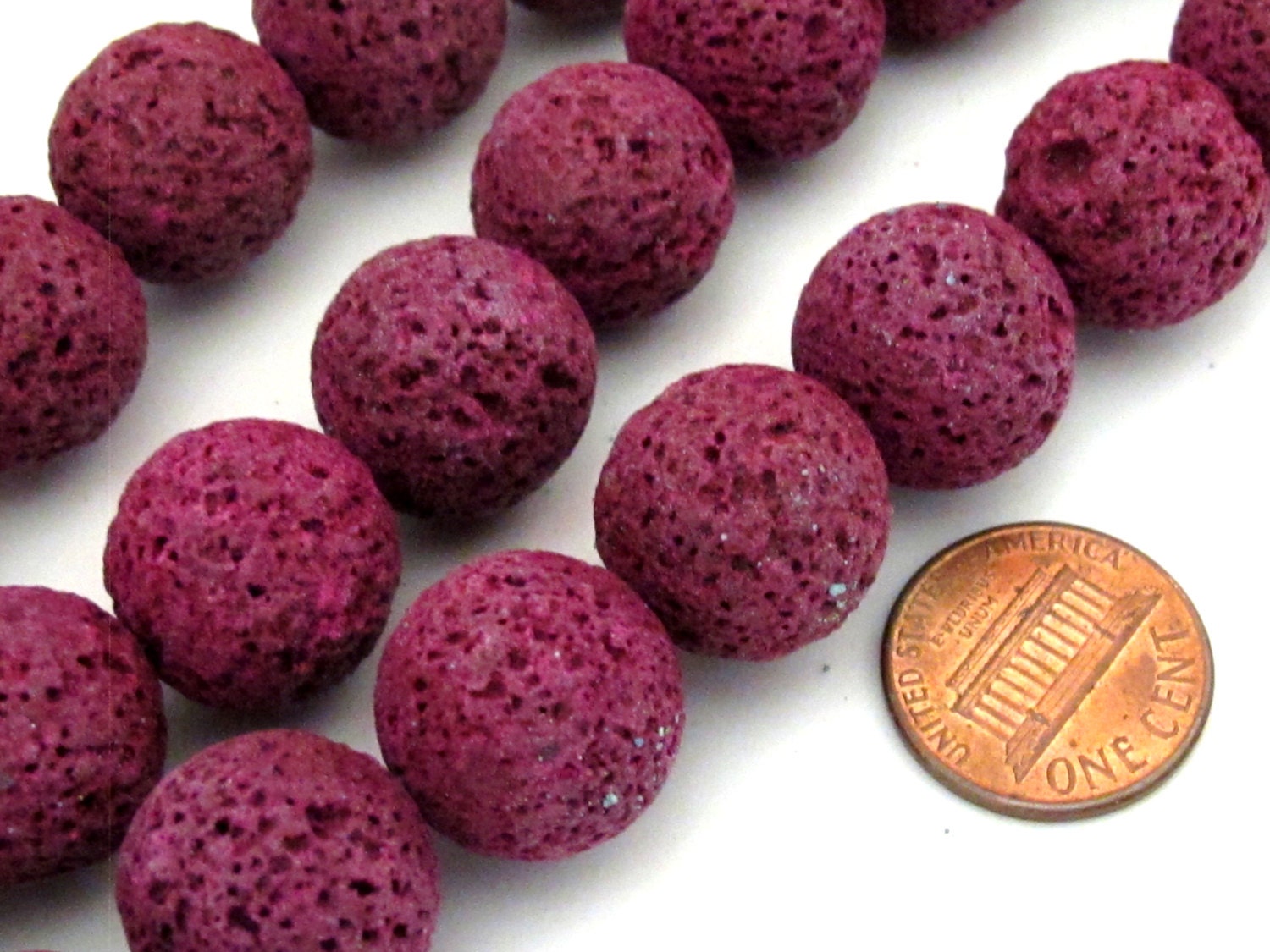 6 Beads - Large Round shape fuschia pink tone Lava beads 16 mm - NB123