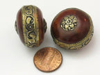1 BEAD - Reversible Large size Tibetan silver band copal Resin floral pendant bead - BD616A