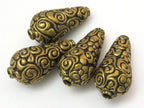 2 BEADS - Tibetan beads repousse cone shape brass beads antiqued gold tone with detailed floral repousse from Nepal - BD618