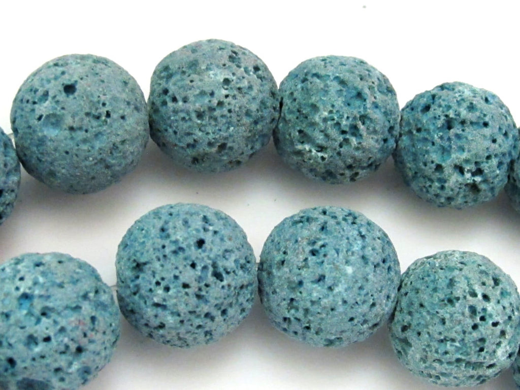 6 Beads - Large Round shape teal blue tone Lava beads 18 mm - NB122