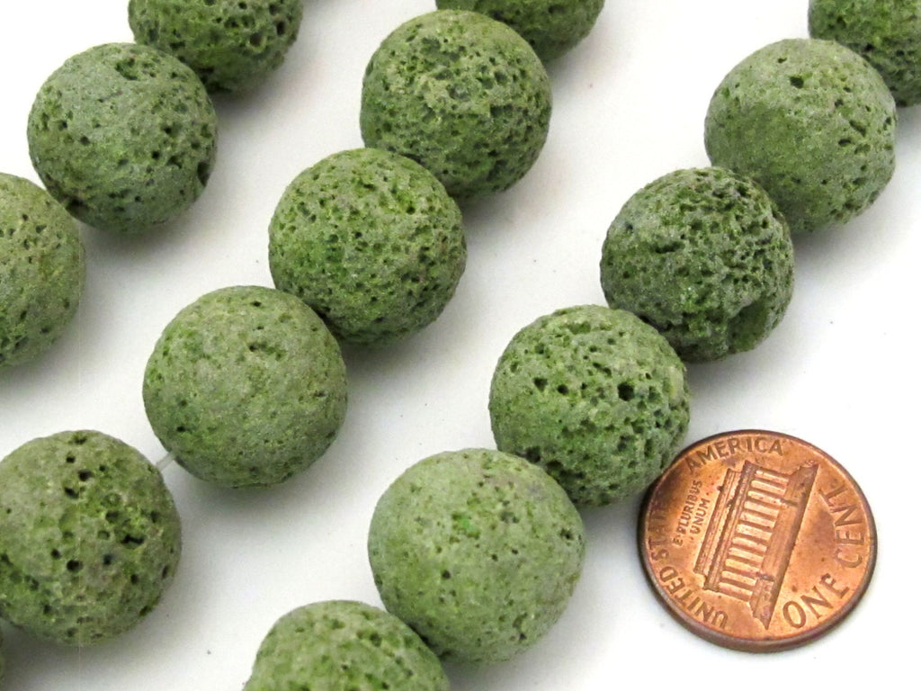 6 Beads - Large Round shape green Lava beads 16 mm - NB125
