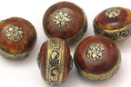 1 BEAD - Reversible Large size Tibetan silver band copal Resin floral pendant bead - BD616A