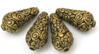 2 BEADS - Tibetan beads repousse cone shape brass beads antiqued gold tone with detailed floral repousse from Nepal - BD618