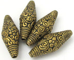 1 BEAD - Large Bicone shape tibetan brass repousse antiqued gold tone floral design beads - BD619