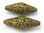 1 BEAD - Large Bicone shape tibetan brass repousse antiqued gold tone floral design beads - BD619