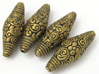 1 BEAD - Large Bicone shape tibetan brass repousse antiqued gold tone floral design beads - BD619