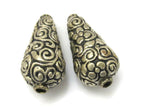 2 BEADS - Cone shape tibetan silver color floral repousse beads from Nepal - BD618A