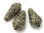 2 BEADS - Cone shape tibetan silver color floral repousse beads from Nepal - BD618A