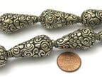 2 BEADS - Cone shape tibetan silver color floral repousse beads from Nepal - BD618A