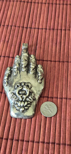 Large bold size Buddha hand pendant with Lotus flower double golden fish motif and reversible side with lapis inlay PM438T