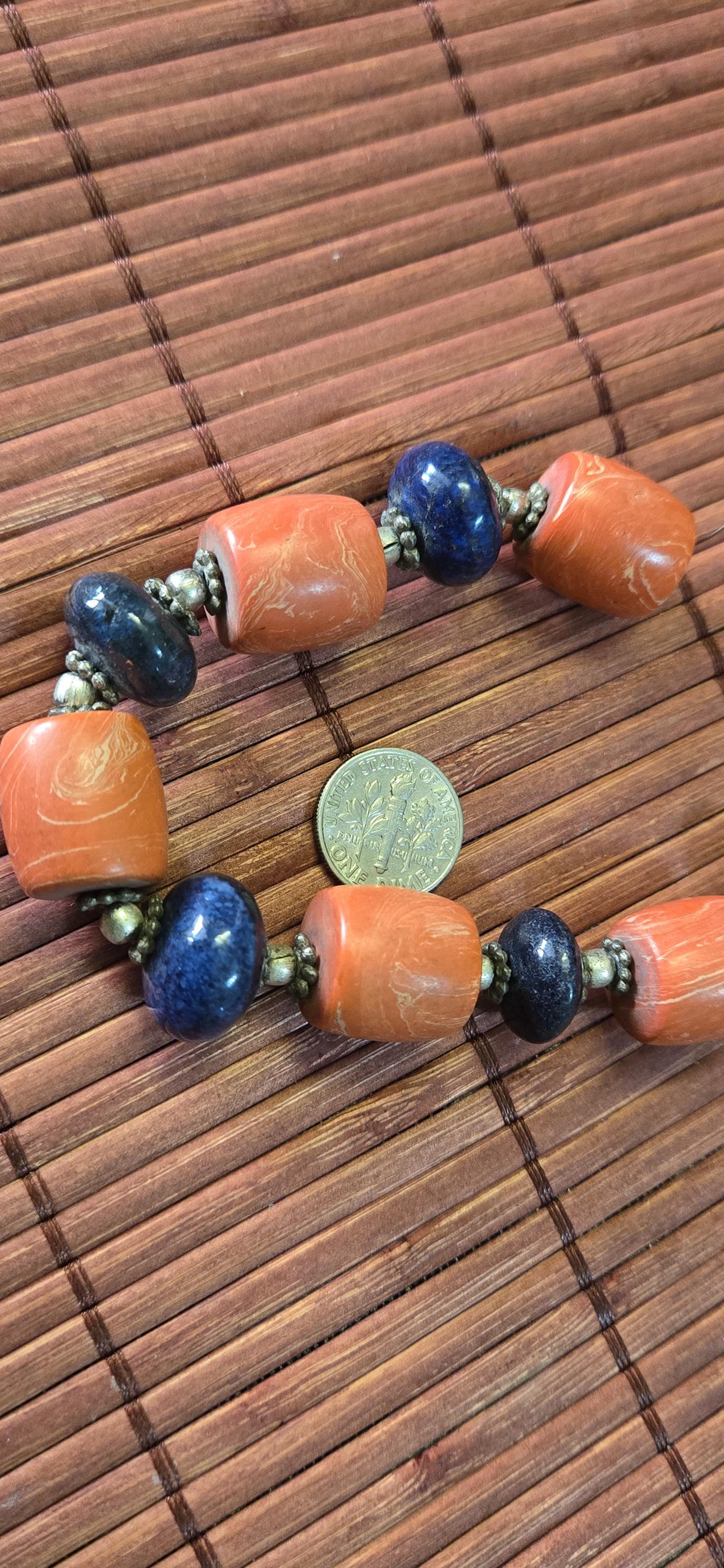 10 Vintage beads ethnic Nepal Tibetan coral and lapis beads - STR001G