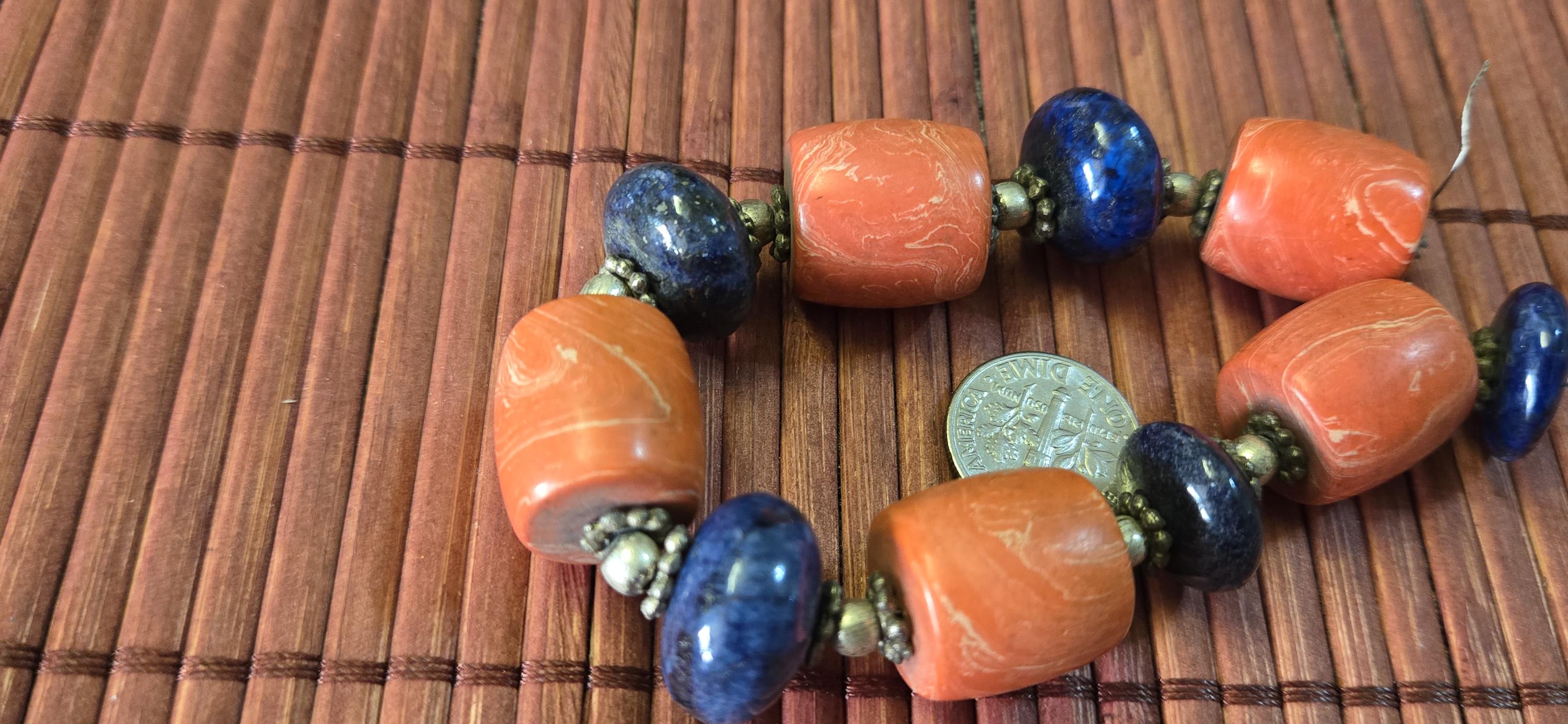 10 Vintage beads ethnic Nepal Tibetan coral and lapis beads - STR001G