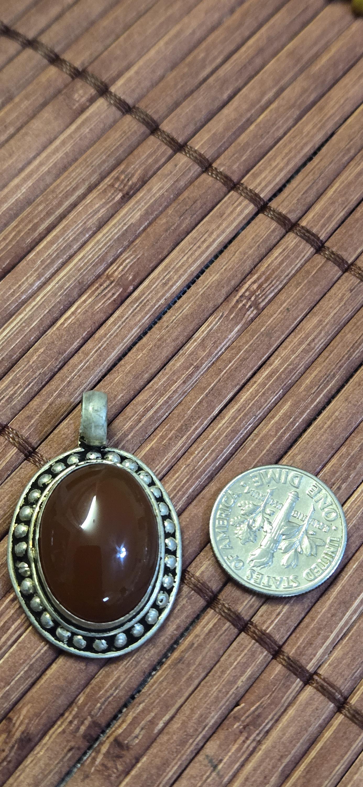 Oval shape Tibetan brown carnelian agate gemstone Pendant | Himalayan Nepal Gemstone Amulet | PM439C