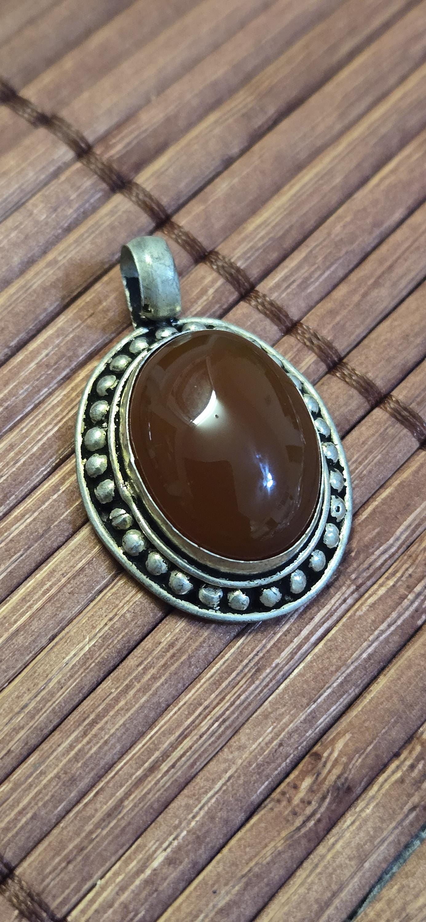 Oval shape Tibetan brown carnelian agate gemstone Pendant | Himalayan Nepal Gemstone Amulet | PM439C