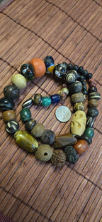Mixed Vintage Tibetan Nepal Beads – Bone, Bodhi Seed, Glass, Wood – jewelry making Earthy beads - STR001H