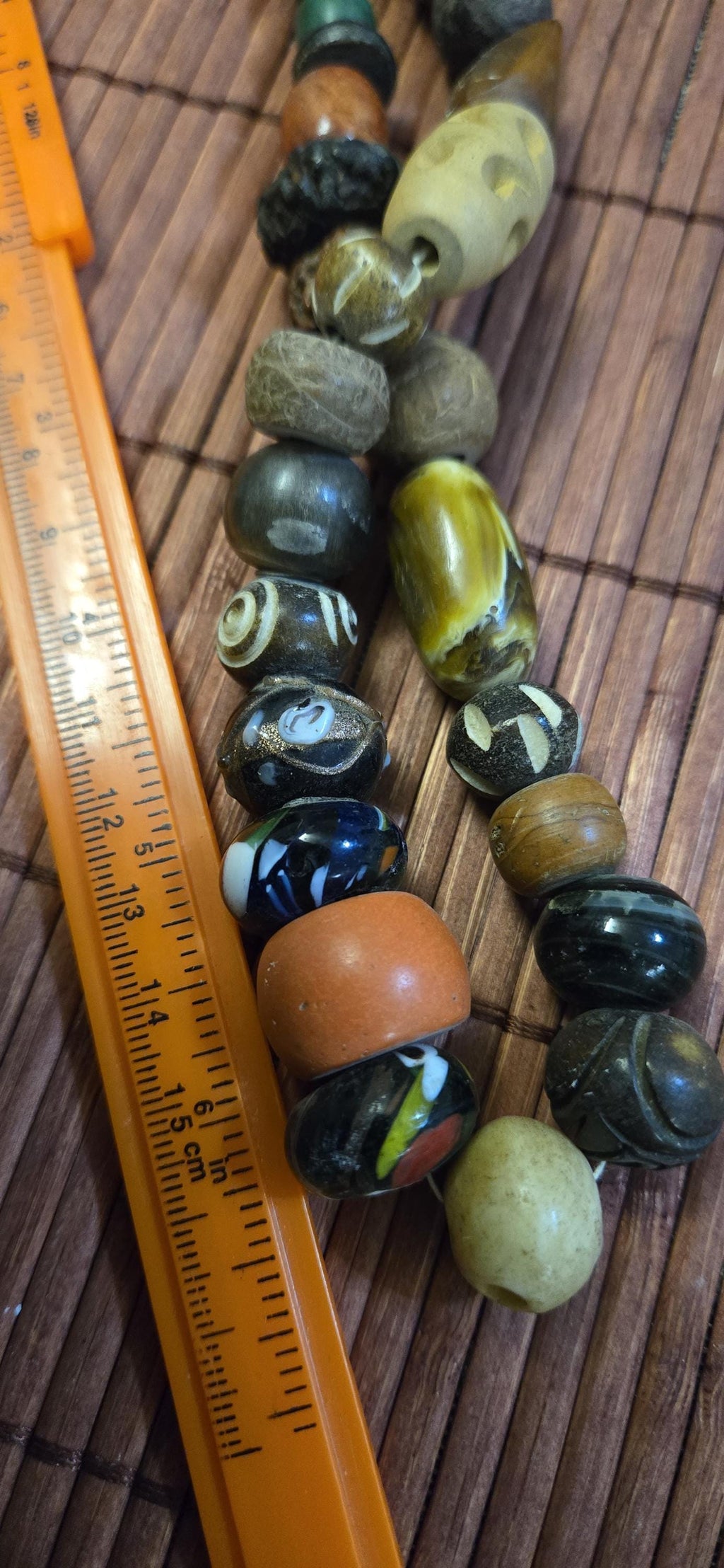Mixed Vintage Tibetan Nepal Beads – Bone, Bodhi Seed, Glass, Wood – jewelry making Earthy beads - STR001H