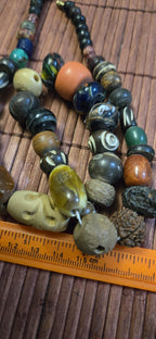 Mixed Vintage Tibetan Nepal Beads – Bone, Bodhi Seed, Glass, Wood – jewelry making Earthy beads - STR001H
