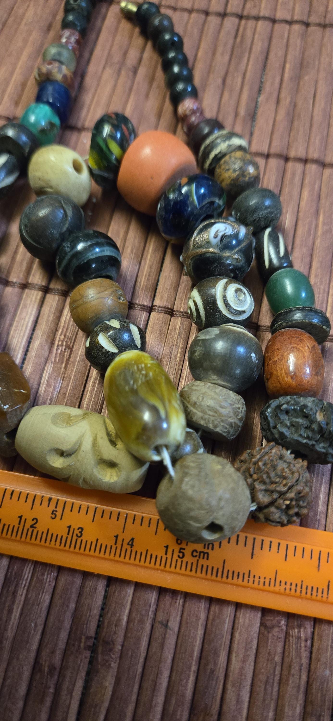 Mixed Vintage Tibetan Nepal Beads – Bone, Bodhi Seed, Glass, Wood – jewelry making Earthy beads - STR001H