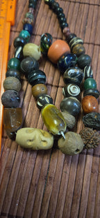 Mixed Vintage Tibetan Nepal Beads – Bone, Bodhi Seed, Glass, Wood – jewelry making Earthy beads - STR001H