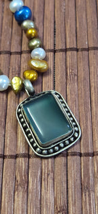 Tibetan Green chalcedony gemstone Pendant | Himalayan Nepal Gemstone Amulet | PM439G