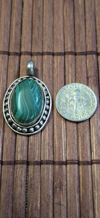Tibetan Green malachite gemstone Pendant | Himalayan Nepal Gemstone Amulet | PM439H