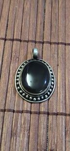Tibetan black chalcedony gemstone Pendant | Himalayan Nepal Gemstone Amulet | PM439J