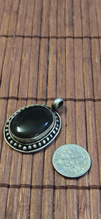 Tibetan black chalcedony gemstone Pendant | Himalayan Nepal Gemstone Amulet | PM439J