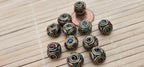 4 beads - Tibetan Oval shape nepal brass beads with turquoise coral inlay - BD797A