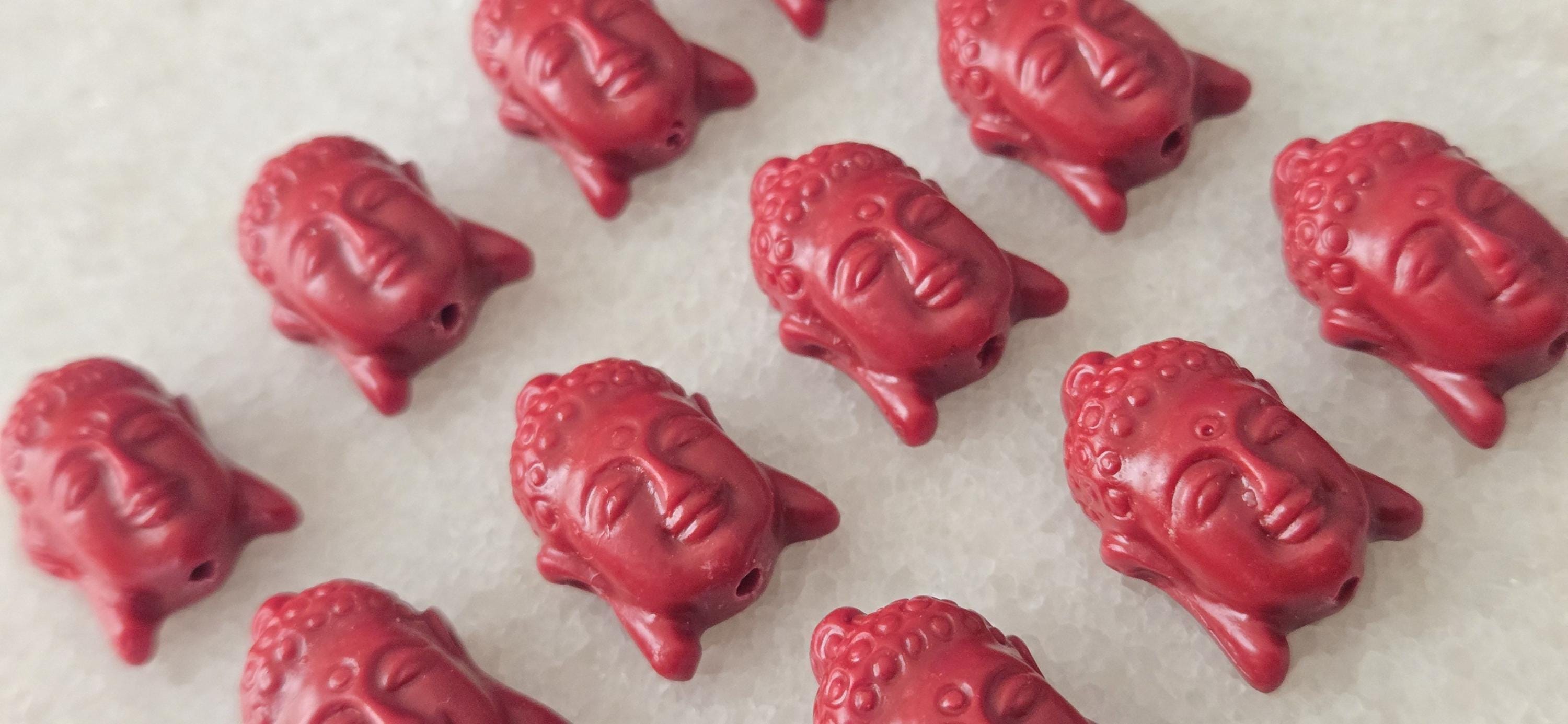 10 Beads - Red Resin Buddha Beads 14x20mm – Tibetan Nepal Prayer Beads for Jewelry Making BD797G