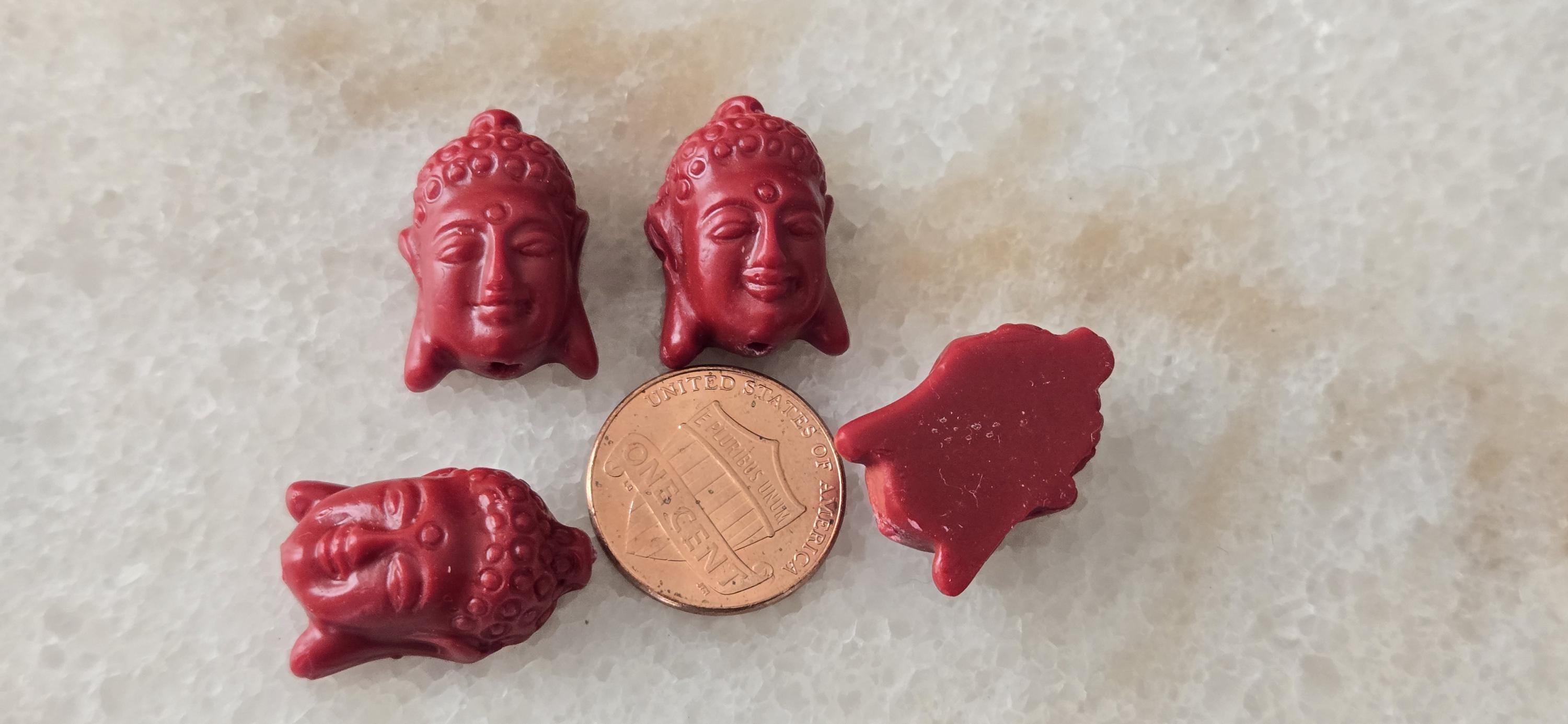 10 Beads - Red Resin Buddha Beads 14x20mm – Tibetan Nepal Prayer Beads for Jewelry Making BD797G