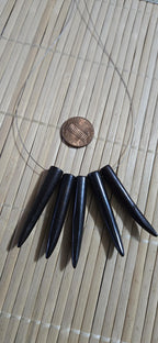 5 beads - Brownish black color tooth shape recycled cattle bone pendant beads- tribal boho jewelry beads GM266B