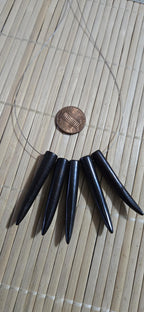 5 beads - Brownish black color tooth shape recycled cattle bone pendant beads- tribal boho jewelry beads GM266B