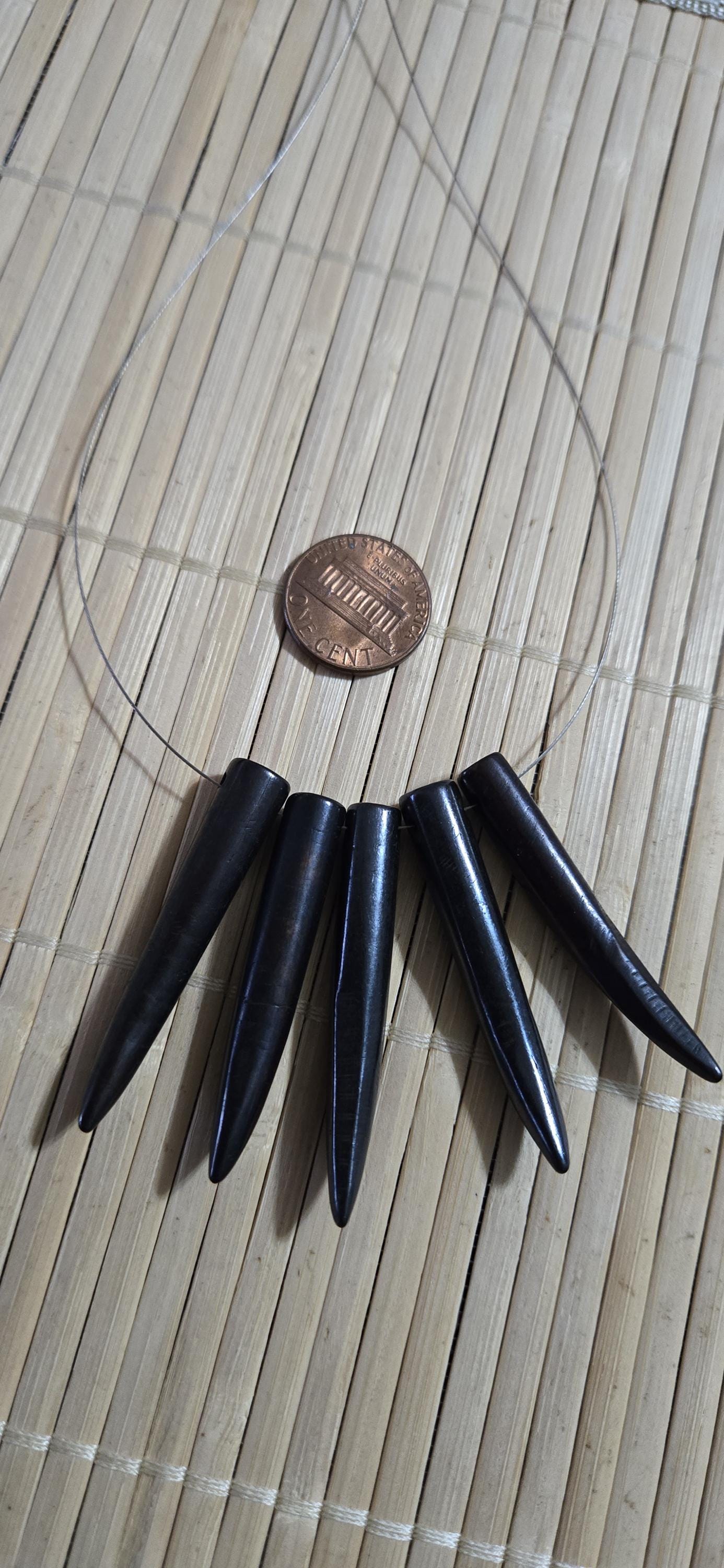 5 beads - Brownish black color tooth shape recycled cattle bone pendant beads- tribal boho jewelry beads GM266B