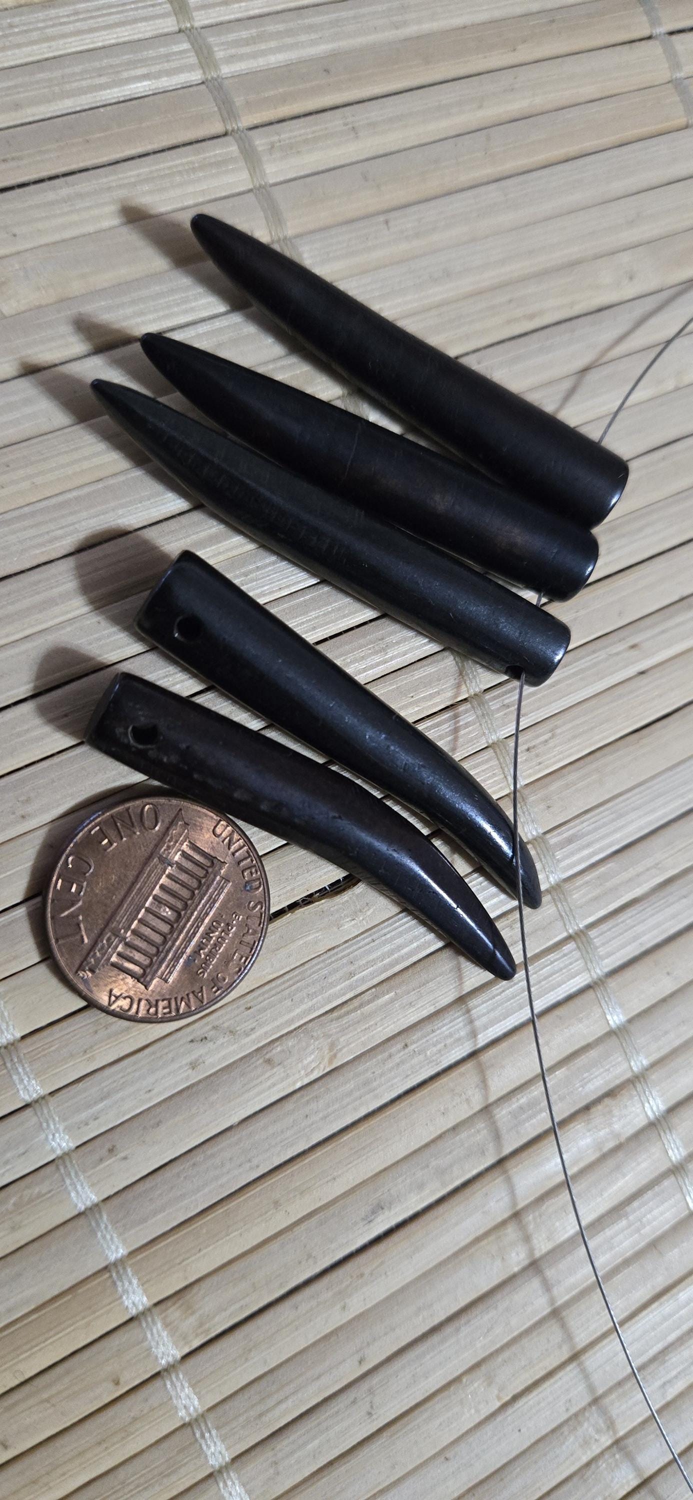 5 beads - Brownish black color tooth shape recycled cattle bone pendant beads- tribal boho jewelry beads GM266B