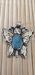 Tibetan silver Butterfly Pendant with Turquoise Inlay | in Nepal | Nature-Inspired Jewelry | Gift for Butterfly lovers PM003B