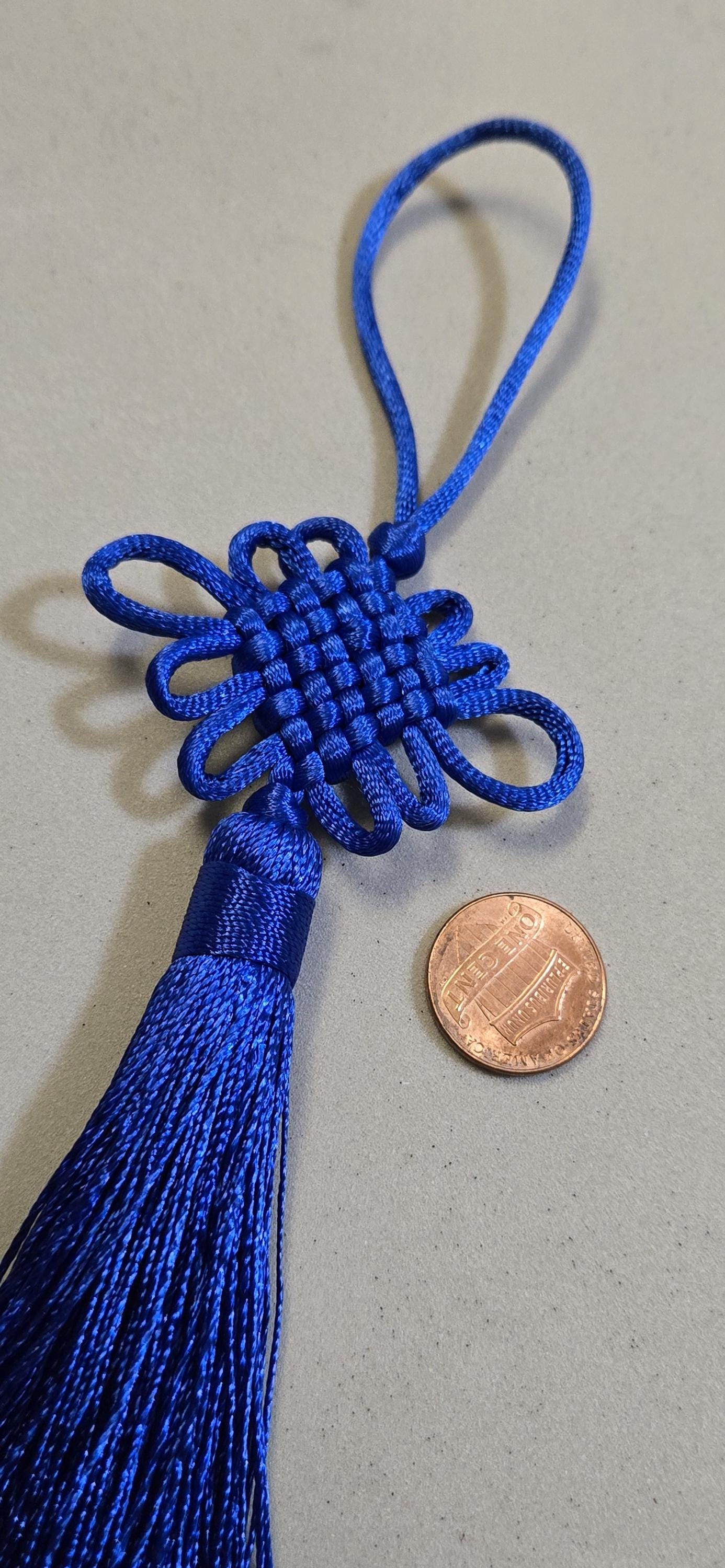 1 Piece - Long tassel silky navy blue color chinese infinity knot tassel charm supplies - 8.5 inches long - BD858D