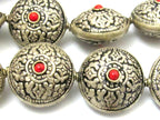 1 BEAD - Reversible Tibetan silver bead with double dorje vajra repousse design - BD624D