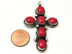 Tibetan cross pendant with coral inlay - 1 pendant - PM257C