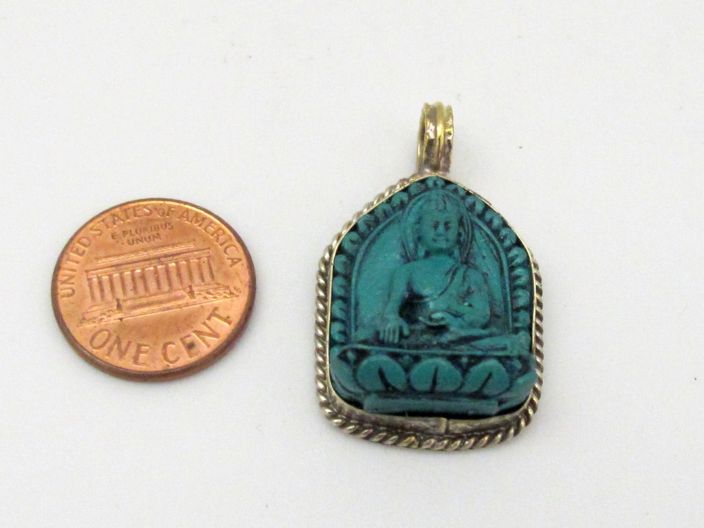 Small size Green color Tibetan Buddha pendant from Nepal - 1 pendant - PS005B