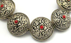 2 BEADS - Reversible Tibetan silver bead with floral repousse design - BD624B