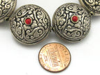 2 BEADS - Reversible Tibetan silver bead with floral repousse design - BD624B
