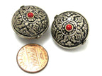 1 BEAD - Reversible Tibetan silver bead with double dorje vajra repousse design - BD624D
