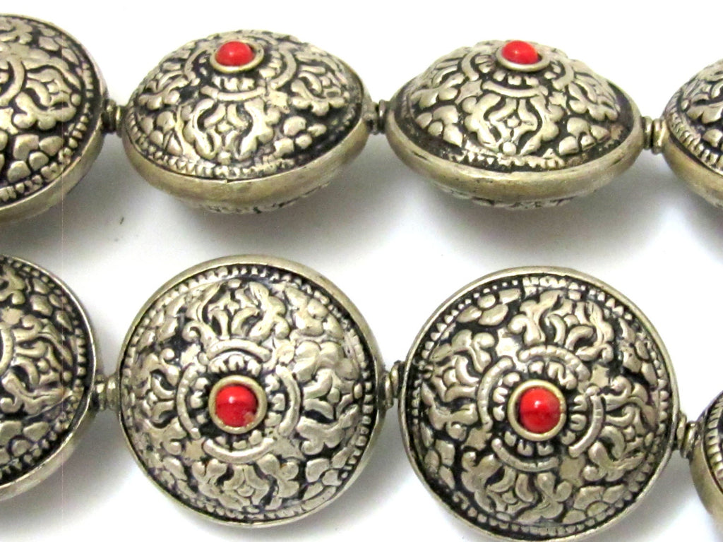 1 BEAD - Reversible Tibetan silver bead with double dorje vajra repousse design - BD624D