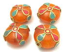 1 BEAD - Round disc honey copal resin beads from Nepal with turquoise coral inlay - BD625A