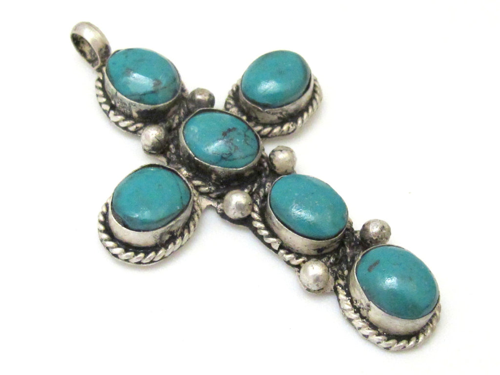 Tibetan cross pendant with turquoise inlay - PM257A