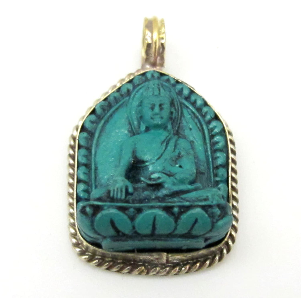 Small size Green color Tibetan Buddha pendant from Nepal - 1 pendant - PS005B