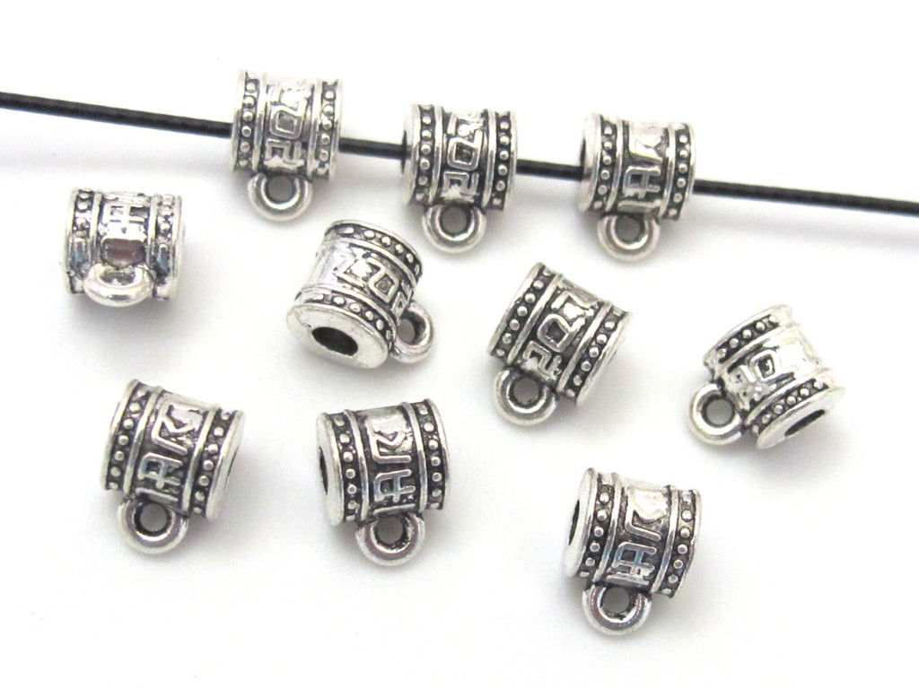 5 tibetan script silver tone plated connector bail beads 7 mm x 9 mm - CM091